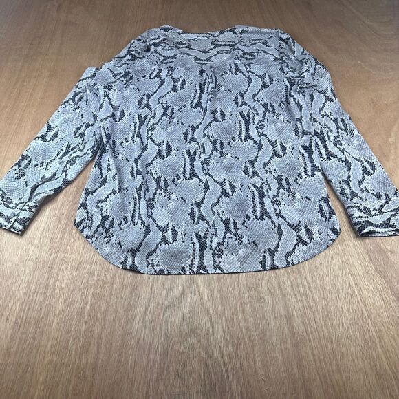 Express Snakeskin Print Blouse Gray Black Half Zip Long Sleeve Womens M - Picture 2 of 5